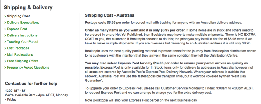 Booktopia Shipping Policy