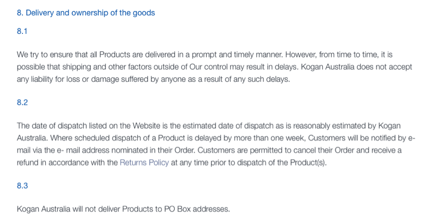 Kogan Shipping Policy